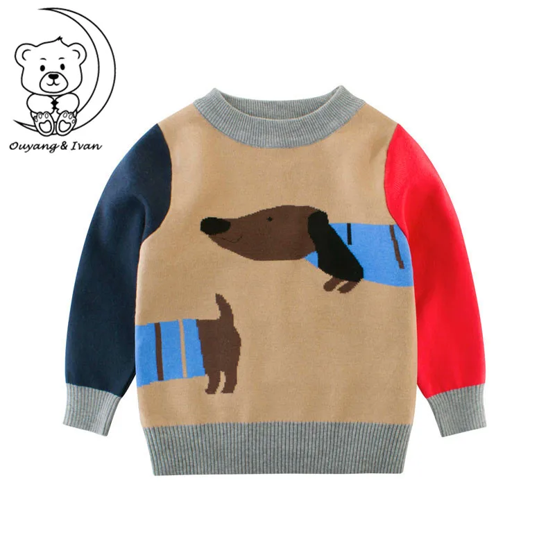 

New Korean Sweater Boy Sweater Autumn Children Clothing Khaki Kids Sweater Cartoon Dog Pattern Boys Tops Winter Christmas Gift