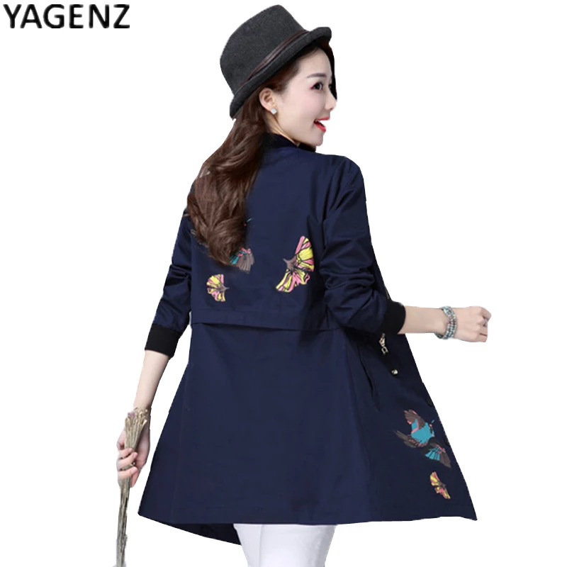 

Spring Long Trench Coat 2019 Autumn Women Casual Loose Windbreaker Lady printing Overcoat Casual Large size Single-breasted Coat