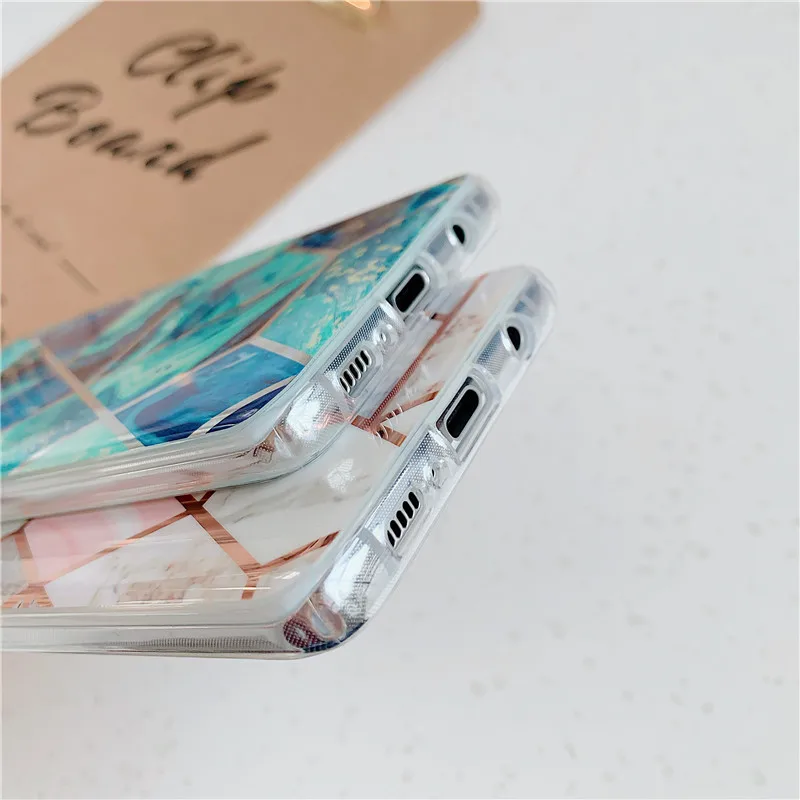 Модный чехол для телефона с мраморным узором для Samsung Galaxy S8 S9 S10 plus S10E позолоченная Бриллиантовая розовая синяя мраморная задняя крышка