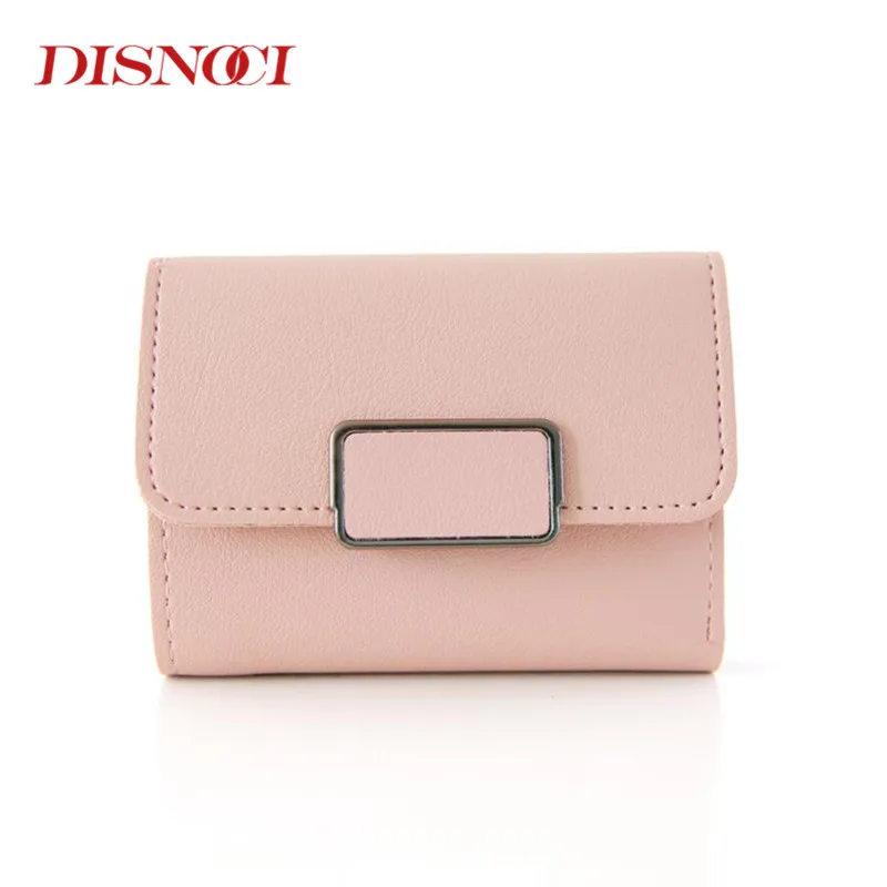 

DISNOCI New Pink Short Buckle Women Wallets Multifunction Lady Mini Purse Card Coin Purse 3 Fold Wallet Female Clutch