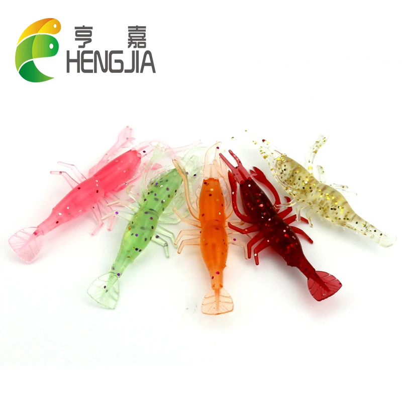 HENGJIA 10pcs 8cm 3.6g rubber soft shrimp fishing lures artificial