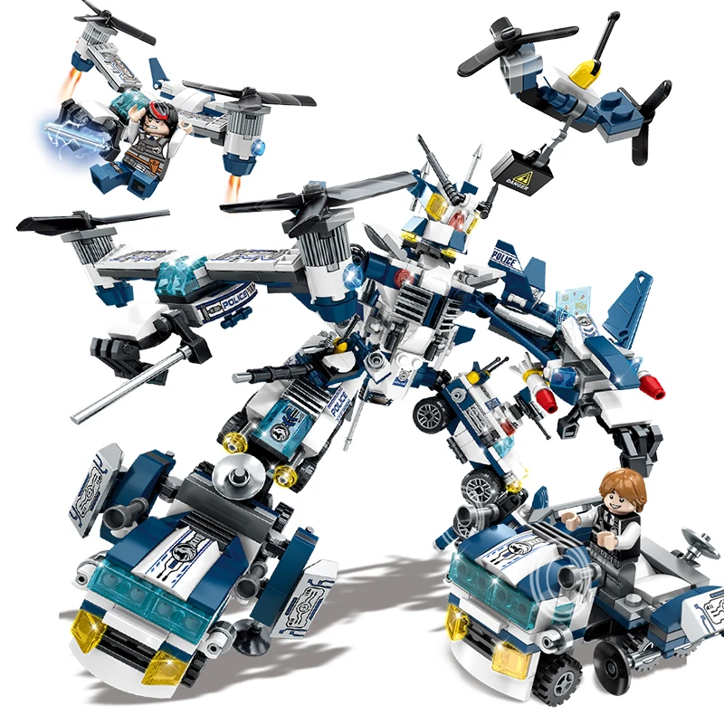 

663Pcs City Police War Figures Building Blocks Compatible Legoed Enlighten Bricks 8 in 1 Set Toys For Boy Children