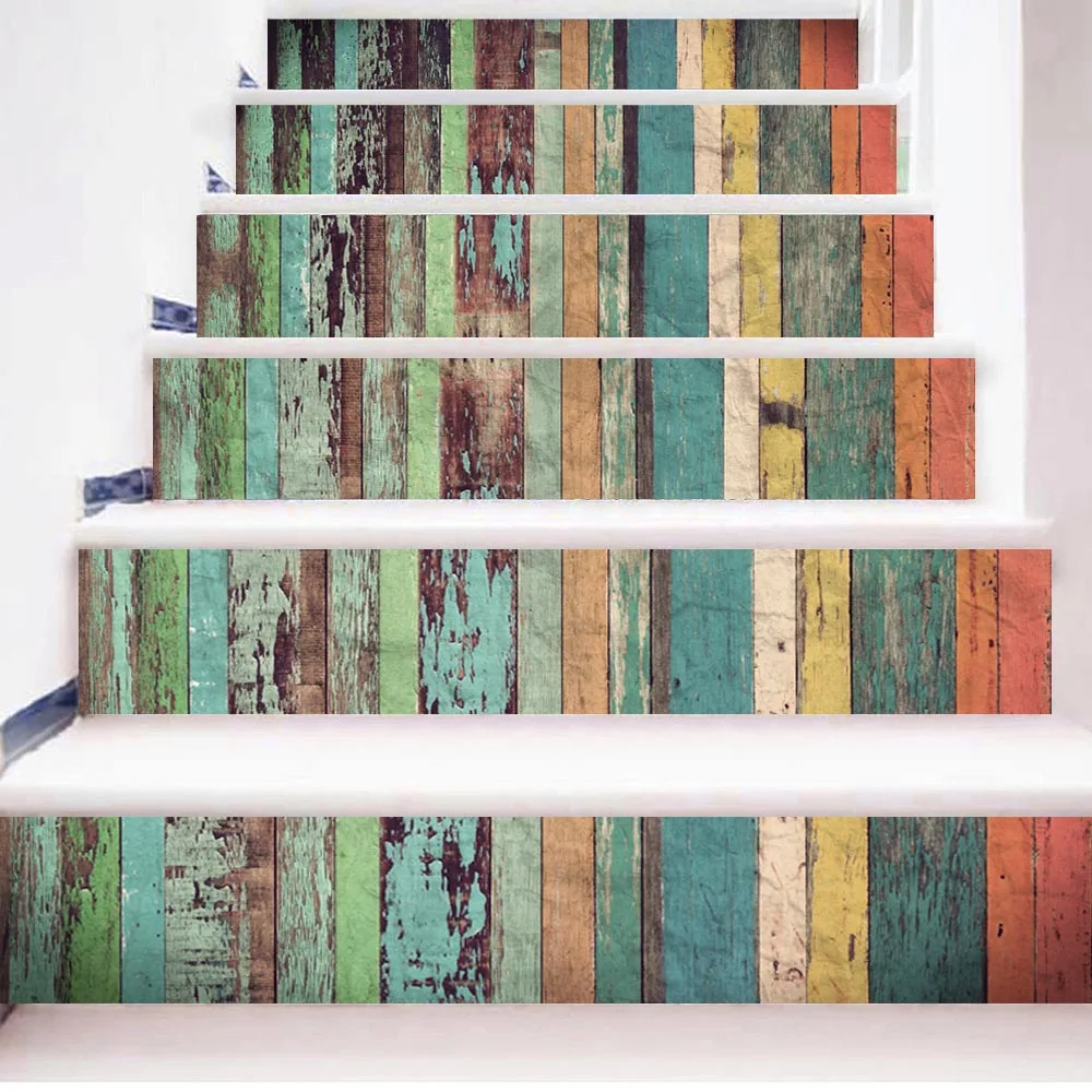 3D эффект Творческий 6 шт./компл. DIY шаги лестницы деревянные полосы пейзаж обои ПВХ плакат узор Пейзаж украшения дома