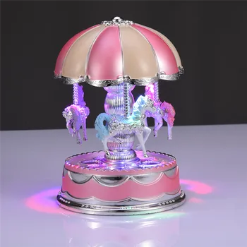

Children's Room Decoration Innovative Gifts Romantic Dome Carousel Music Box With Lights Two Different Types