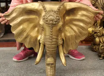 

21" Chinese Pure Bronze Fengshui Elephant Elephants Head Bust Animal Statue