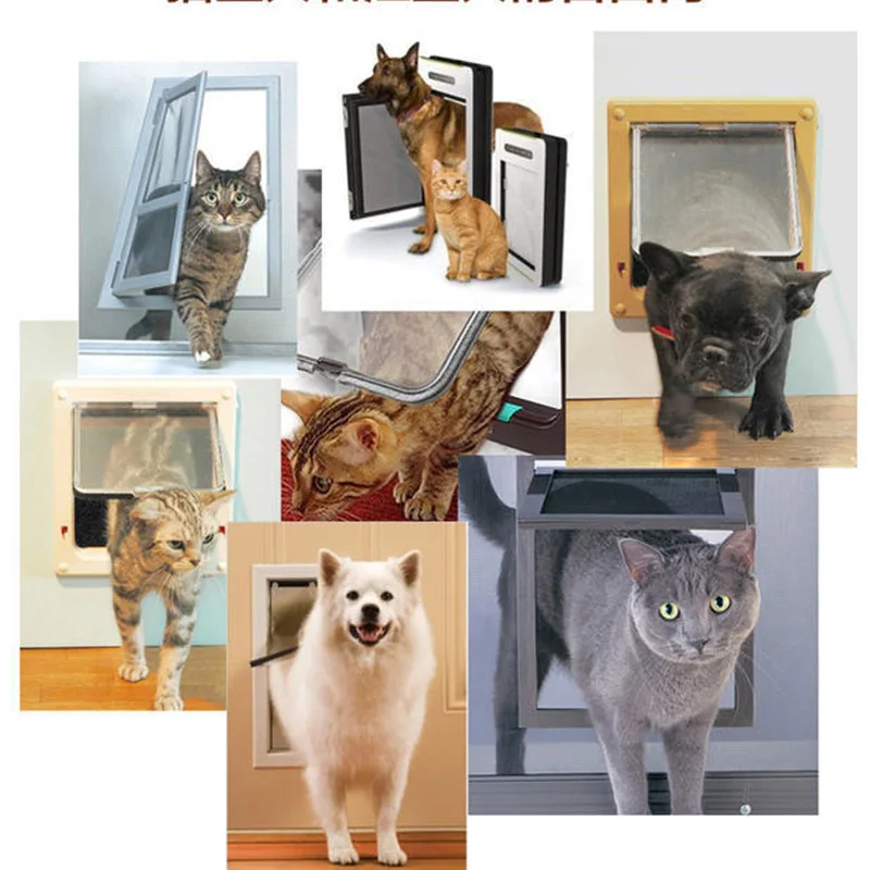 Funny Plastic 4 Ways Lockable Cat Dog Door Security Flap Gate Pet Supplies Home Gate Animal Pet Cat Dog Door Pet Safety Products11