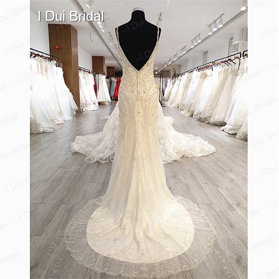 Роскошное Свадебное платье с кристаллами и бисером на бретельках с низкой спинкой