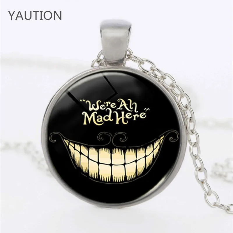 

Fashion New Alice In Wonderland We're All Mad Here , 3/Color Pendant Dome Necklace Chain Lass Charms Pendant