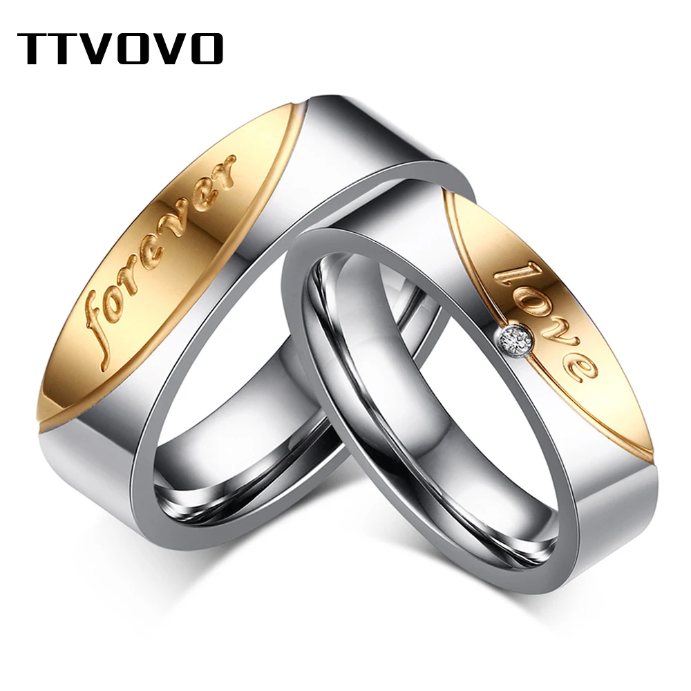 TTVOVO Свадебные фотообои &quotlove forerver&quot AAA CZ Stone золотистые обручальные кольца