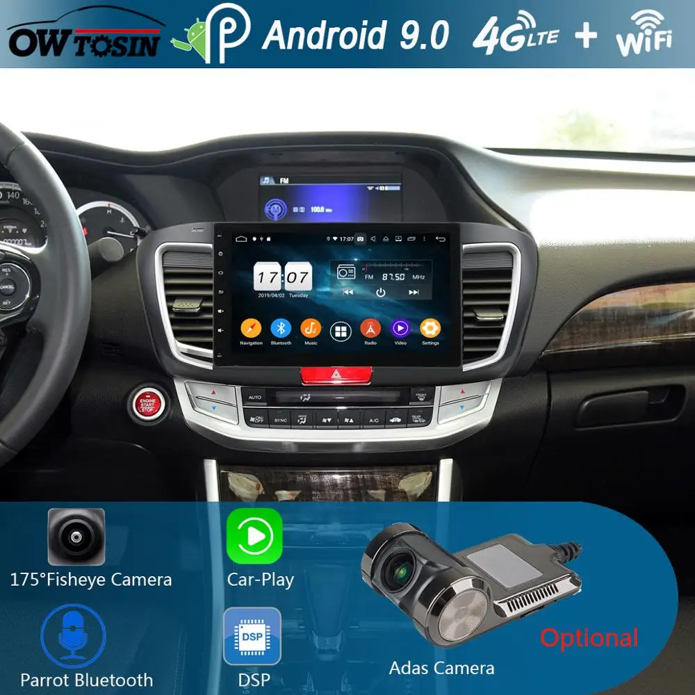 

10.1" IPS 8Core 4G+64G Android 9.0 Car DVD Player For Honda Accord 9 2014 2015 2016 2017 GPS Radio Stereo DSP CarPlay Parrot BT