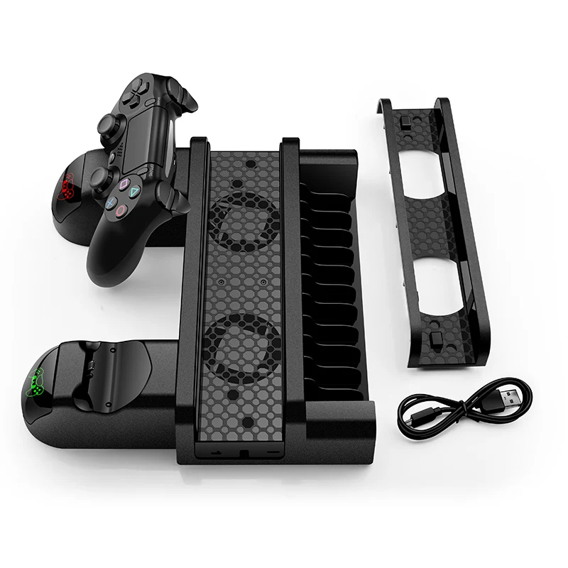  PS4 Vertical Stand 2 Cooling Fan Cooler Dual Controller Charger LED Charging Station Universal for 