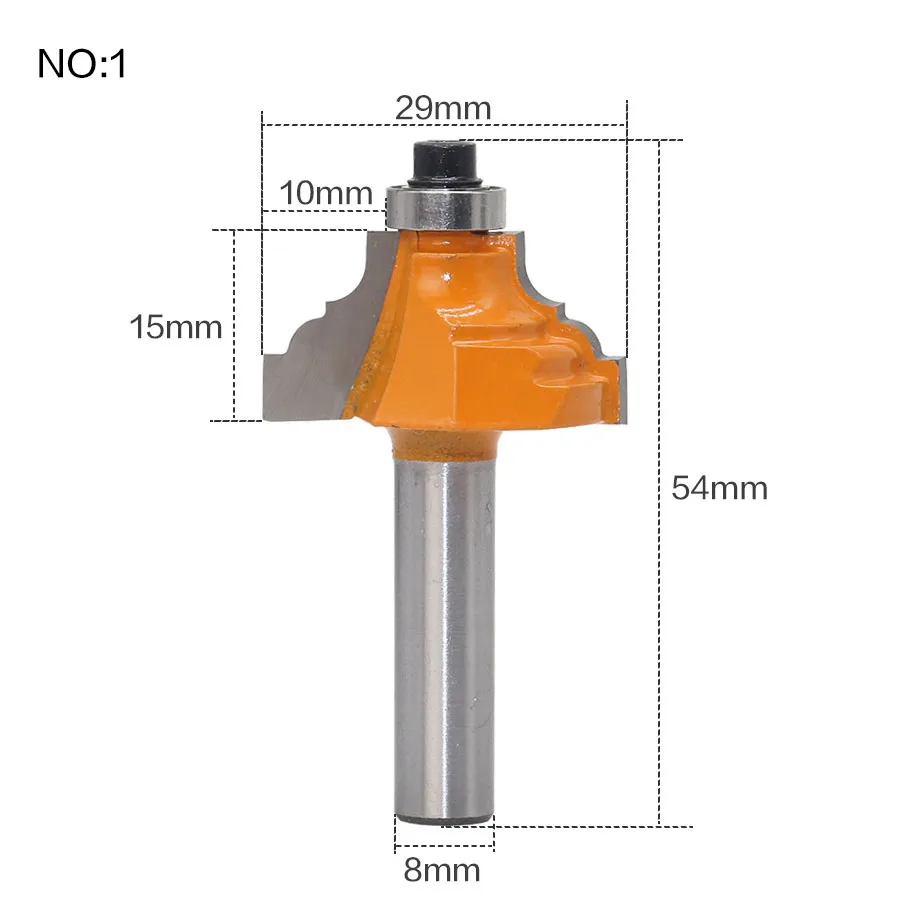 1 шт. 8 мм хвостовик Круглый-над фрезы для деревообработки инструмент 2 Флейта концевая мельница с подшипником Фрезерный резак угловой круглый над - Длина режущей кромки: NO1