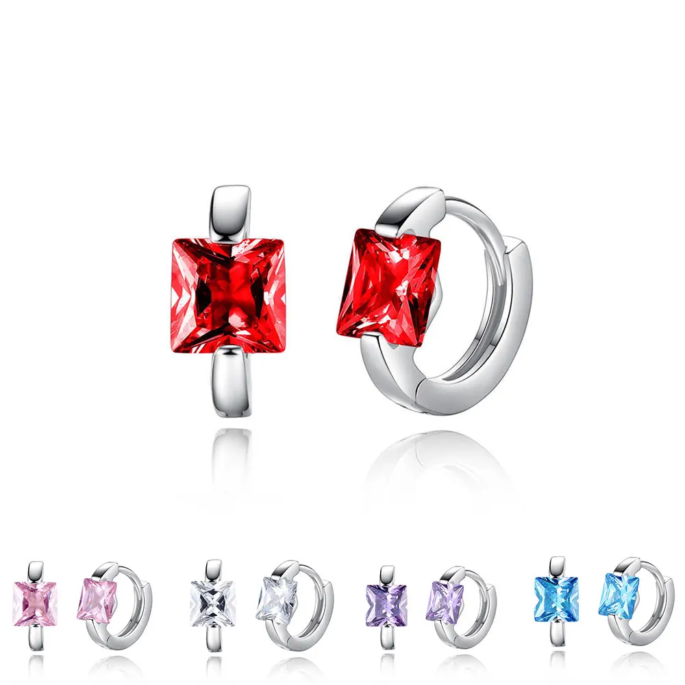 

Square Crystal Earrings Small Circle Red Blue Pink Color Stone Earrings For Women Females Engagement Daily Jewelry Accessory