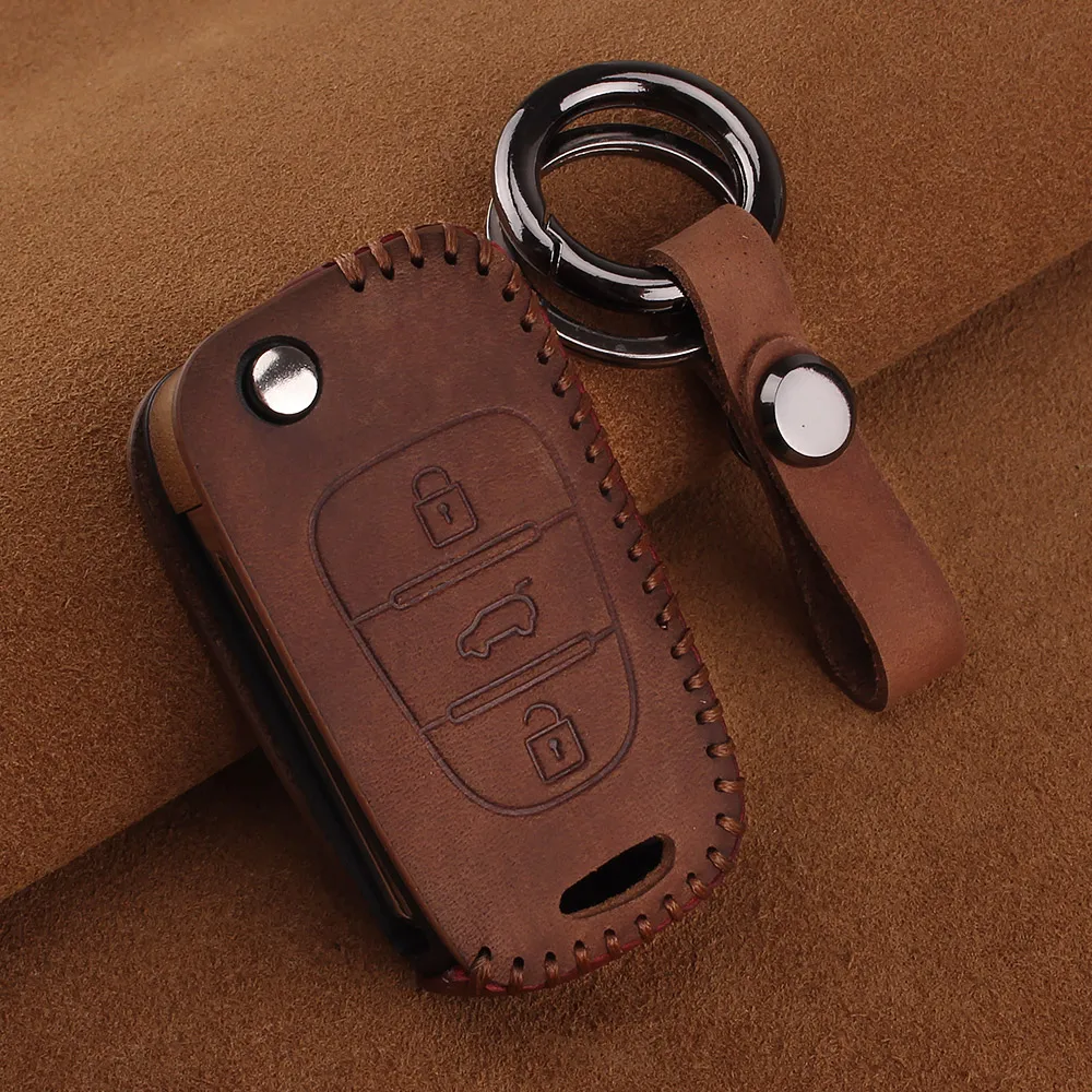 Dandkey Car Leather Key Cover Case 3 Button For Hyundai i20 i30 i35 iX20 iX35 Solaris Verna For Kia Rio K2 K5 Sportage Sorento