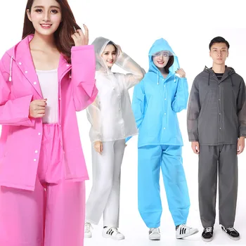 

Fashion EVA Adult Women Long Raincoat with Pants Hood Raincoat Rain Pants Suit Outdoor Waterproof Breathable Fishing Rafting R5C