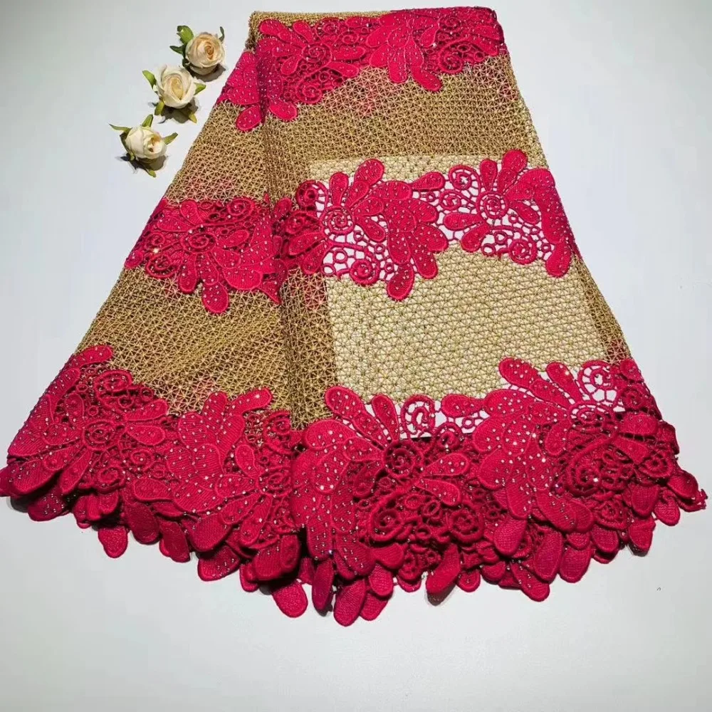 

wonderful gold thread Design double colour Water Soluble lace ,Good quality And Free Shipping African Lace fabric DFDE161