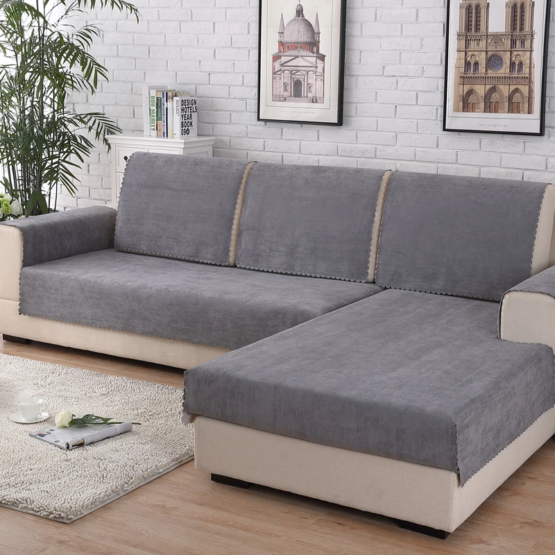 Sofa Cover Waterproof Fabric Cushion Grey Pure Color Seat
