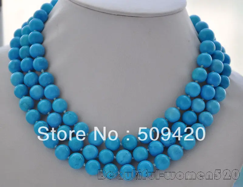 

Free Shipping Wholesale>>>10mm round blue turquoise bead NECKLACE 50inch #@