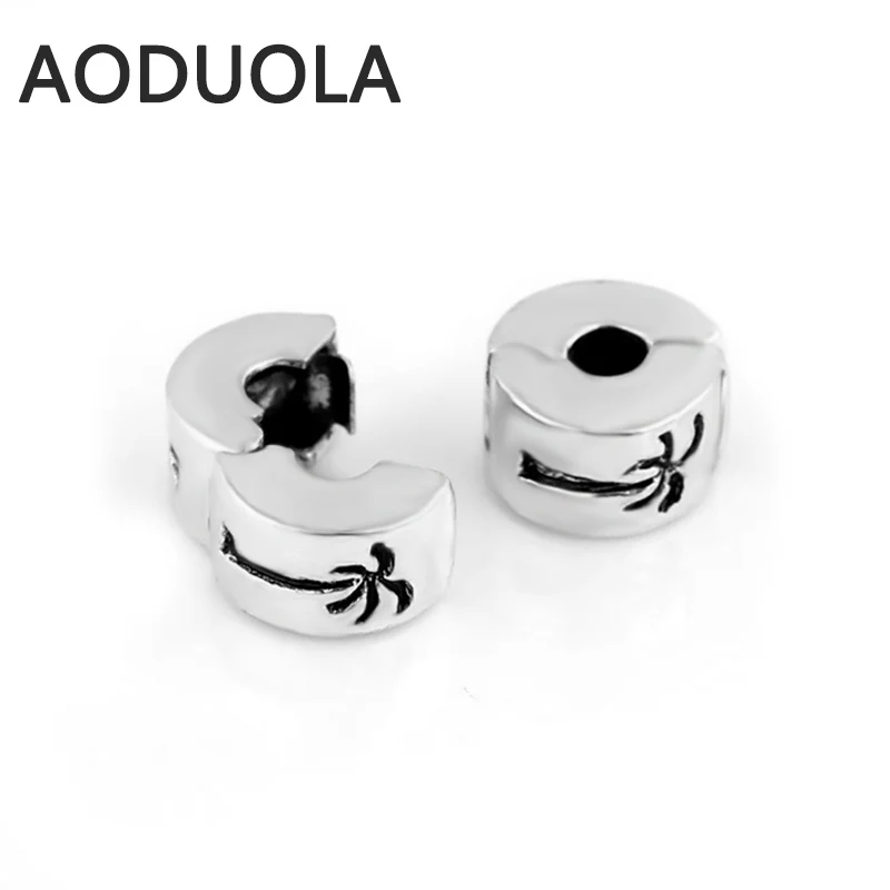 

10 Pcs a Lot Silver Copper Beads Coco Palm Tree Clip Lock European Bead Round DIY Charm Beads Fit For Pandora Charms Bracelet