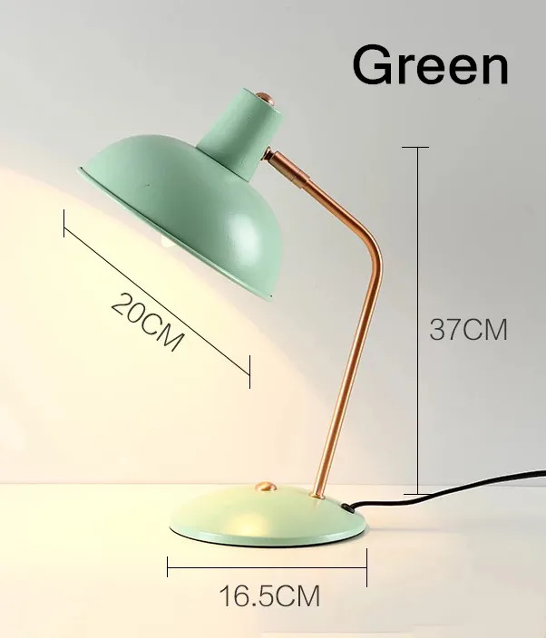 Modern Fashion Metal Table Lamp for Living Room Bedroom Study Offiee,Gray Blue Pink Green Wrought Iron Bedside Reading Lamp - Lampshade Color: Green