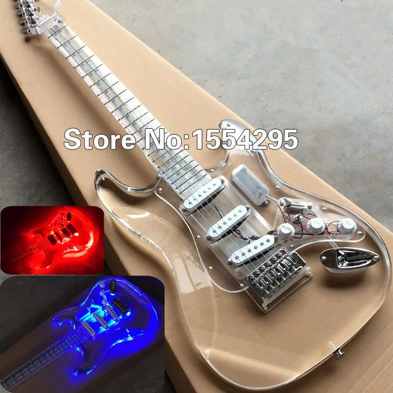 Top Quality Acrylic Electric guitar Body with LED, Full Crystal ST