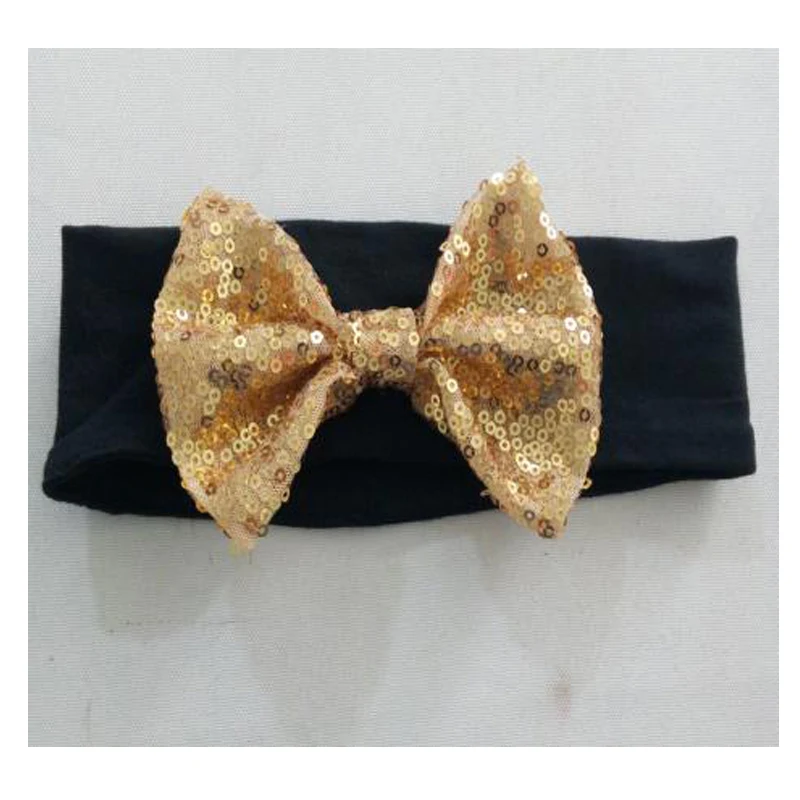 

Oklady baby Girls Big Sequin Bow Headbands For Kids 2019 Solid Elastic Hair Band Large Glitter Hair Bow Hair Accessories