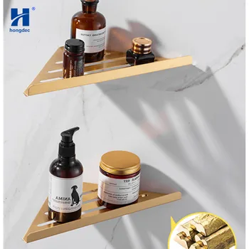 

Hongdec 2-Tier Corner Shelves Triangular Brushed gold Wall Mount Shower Racks Shelves Wall