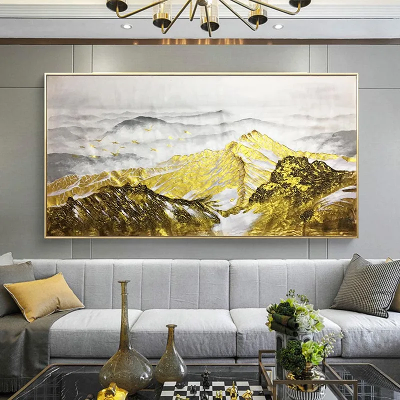 Картина на холсте Золотое искусство горы настенные картины для гостиной абстрактный пейзаж акриловая текстура quadros caudro3