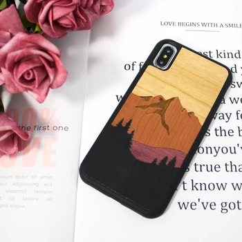 

mountain splicing real wood mobile phone case for IPhone 6 s 7 8 plus X S retro hard business phone shell