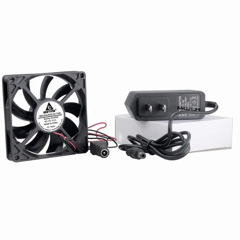 Gdstime 2 قطع DC 12 فولت 80 ملليمتر x 15 ملليمتر مزدوج واضعا الكرة PC حالة التبريد مروحة مع 100 -240 فولت AC الطاقة توريد محول مهايئ شاحن