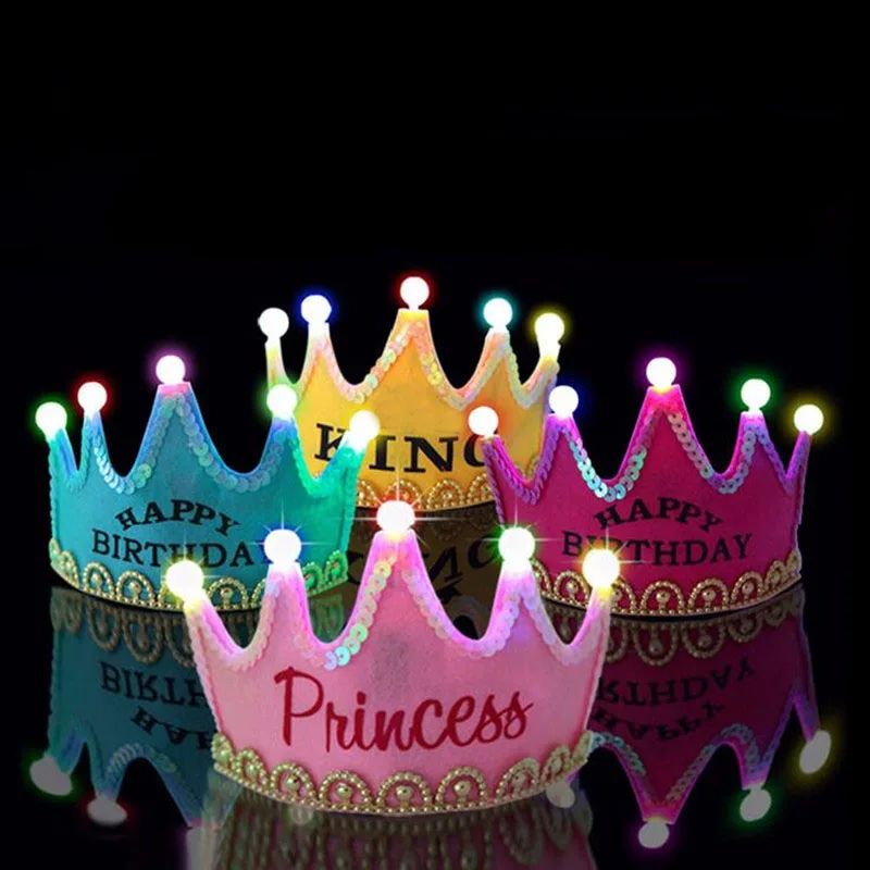 Новые Детские Взрослые светодиодный светящийся Корона праздничный колпак король принцесса мигает счастливые шляпы для вечеринки по случаю Дня Рождения вечерние принадлежности