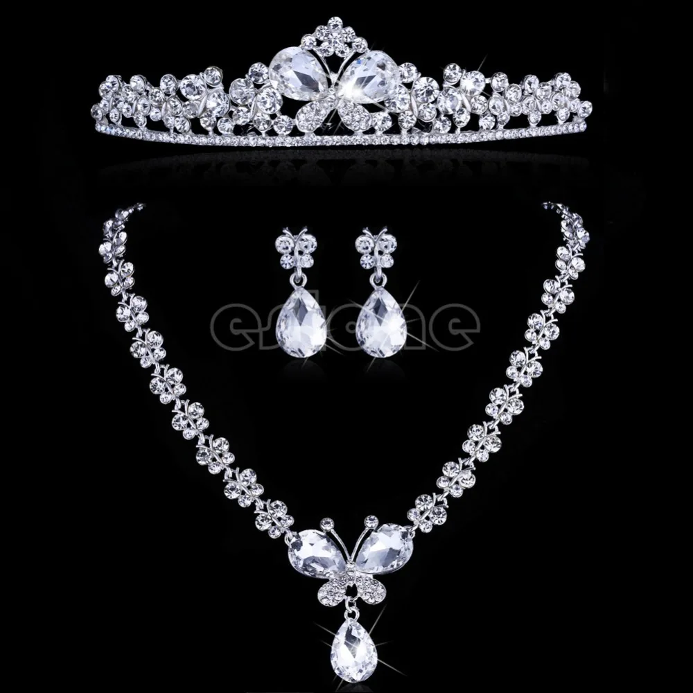 

Wedding Bridal Flower Butterfly Headband Tiara Necklace Earrings Jewelry Set New