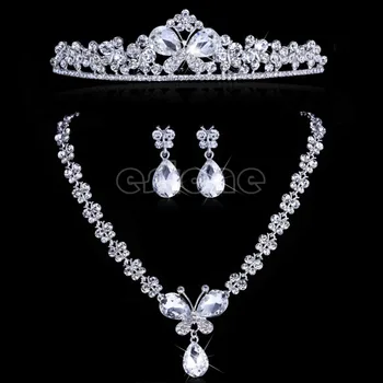 

Wedding Bridal Flower Butterfly Headband Tiara Necklace Earrings Jewelry Set New