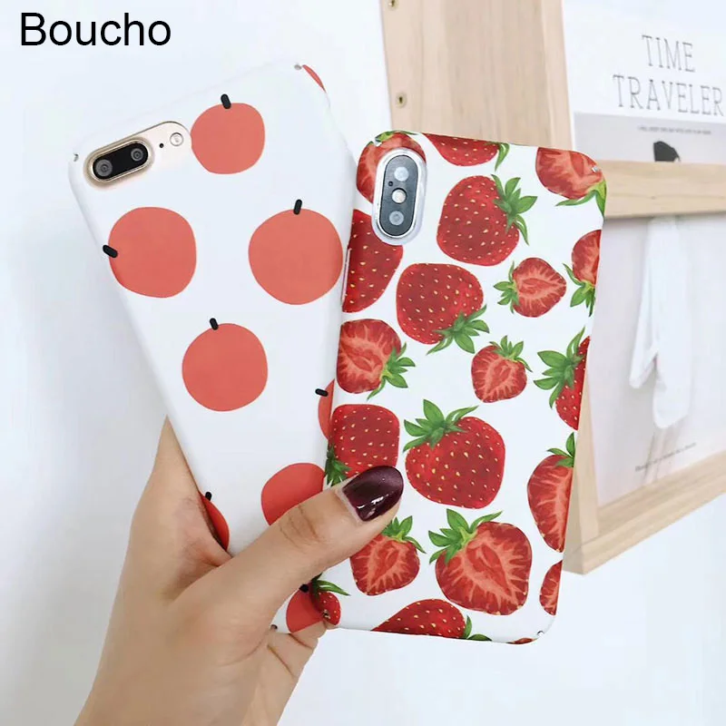 Boucho чехол s для iphone 6 6s 7 8 plus милый мультяшный фрукт клубника оранжевый жесткий