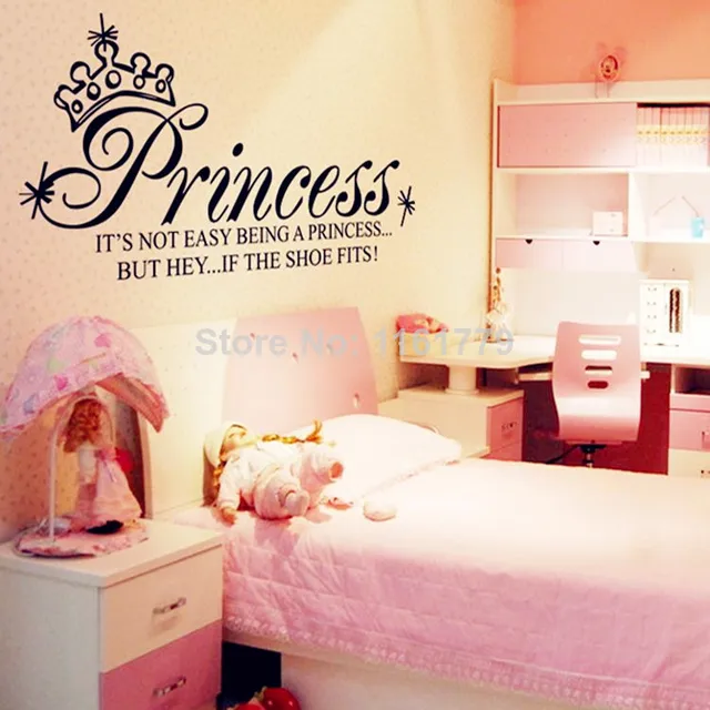 130*65cm princess art quote wall decals girls bedroom decoration
