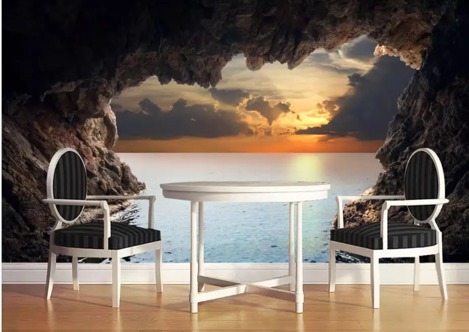 Cave seascape sunrise background wall painting wallpaper for walls 3 d for living room Cave seascape sunrise background wall painting wallpaper for walls 3 d for living room