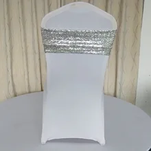 Marious/100 шт., сетчатый пояс с блестками для стула, Свадебная вечеринка, банкет, расшитый блестками, ободок для стула без пряжки, серебро/золото