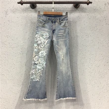 Новинка, девять точек, заусенцы, светящиеся, фондовый груз, вышивка, стереоскопический цветок, украшение, стрейч, узкие джинсы