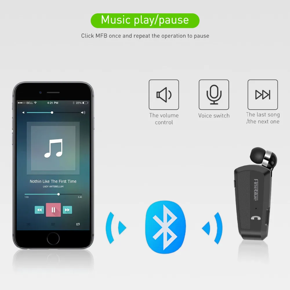 Fineblue F990 Портативный бизнес беспроводной Bluetooth гарнитура телескопического типа воротник клип HD качество звука наушники вкладыши с микрофоном