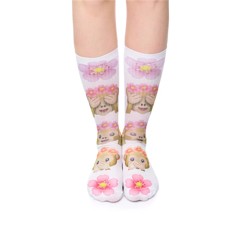15 Colors Harajuku Women font b Socks b font Funny 3D Full Print Emoji Monkey Flowers