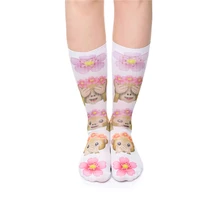 15 Colors Harajuku Women Socks Funny 3D Full Print Emoji Monkey Flowers Ombre Long Fashion Casual Fitness Hosiery