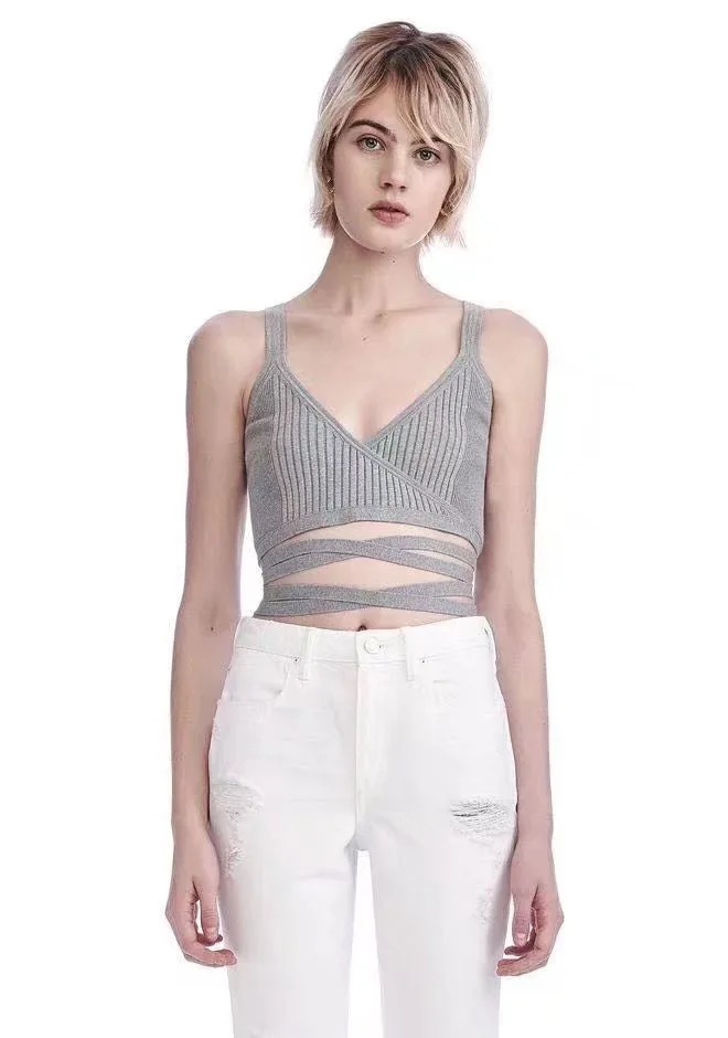 Crossed Knitted Back Bowknot Jacket High Waist Waistcoat Woman Tops Summer Crop Top Tank Tops Women Tank Top2