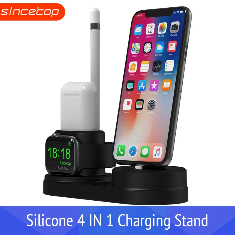 

4 in 1 Charging Dock Holder For Iphone X Iphone 8 Iphone 7 Iphone 6 Silicone charging stand Dock Station For Apple watch Airpods