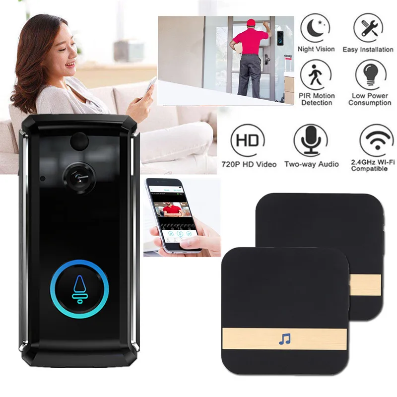 

Smart WiFi Doorbell Wireless HD Camera Video Recorder IR Video Phone Intercom + Ding Dong Bell