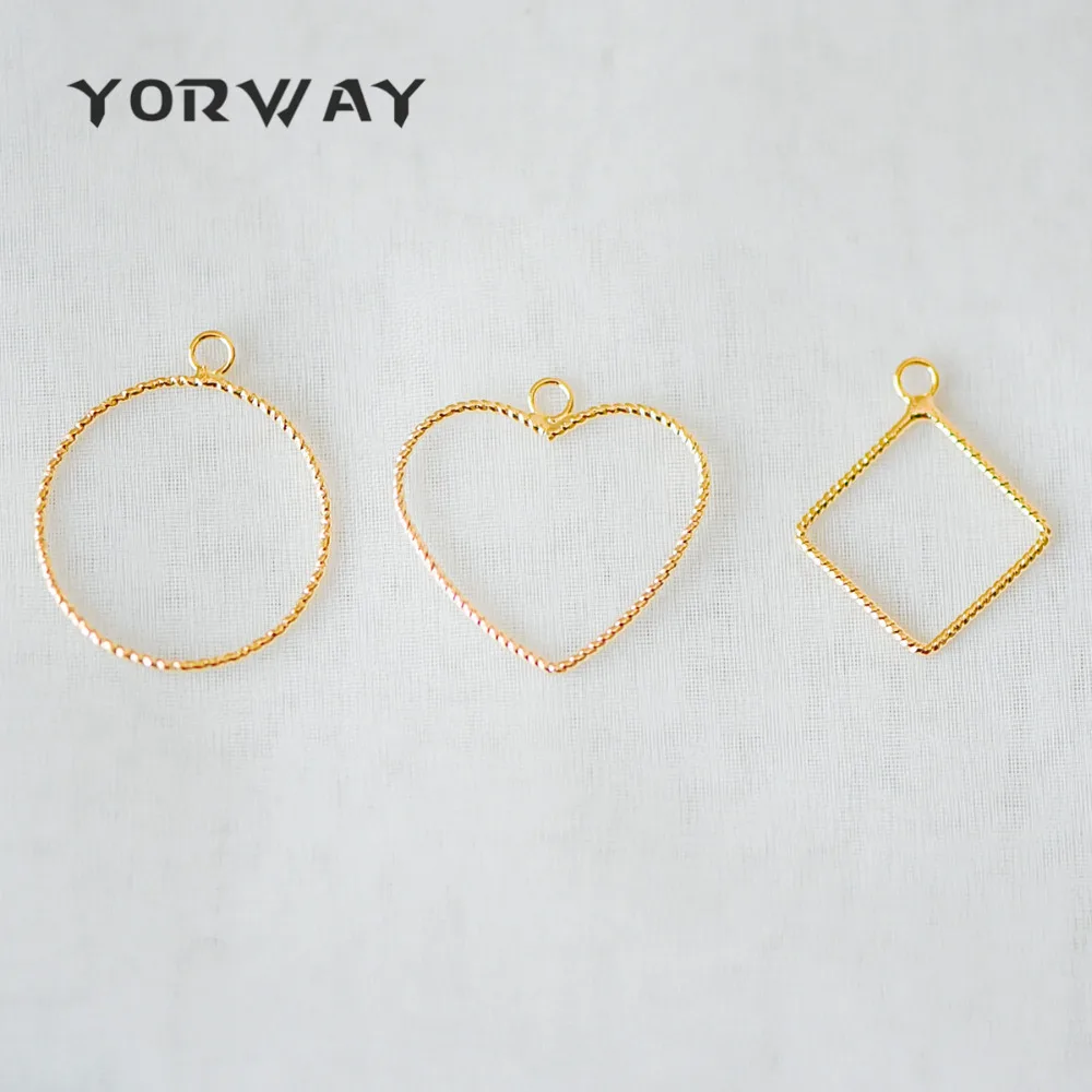 

10pcs/lot Gold Geometric Metal Link Charms, Real Gold plated Brass, Round Heart Square Pendants