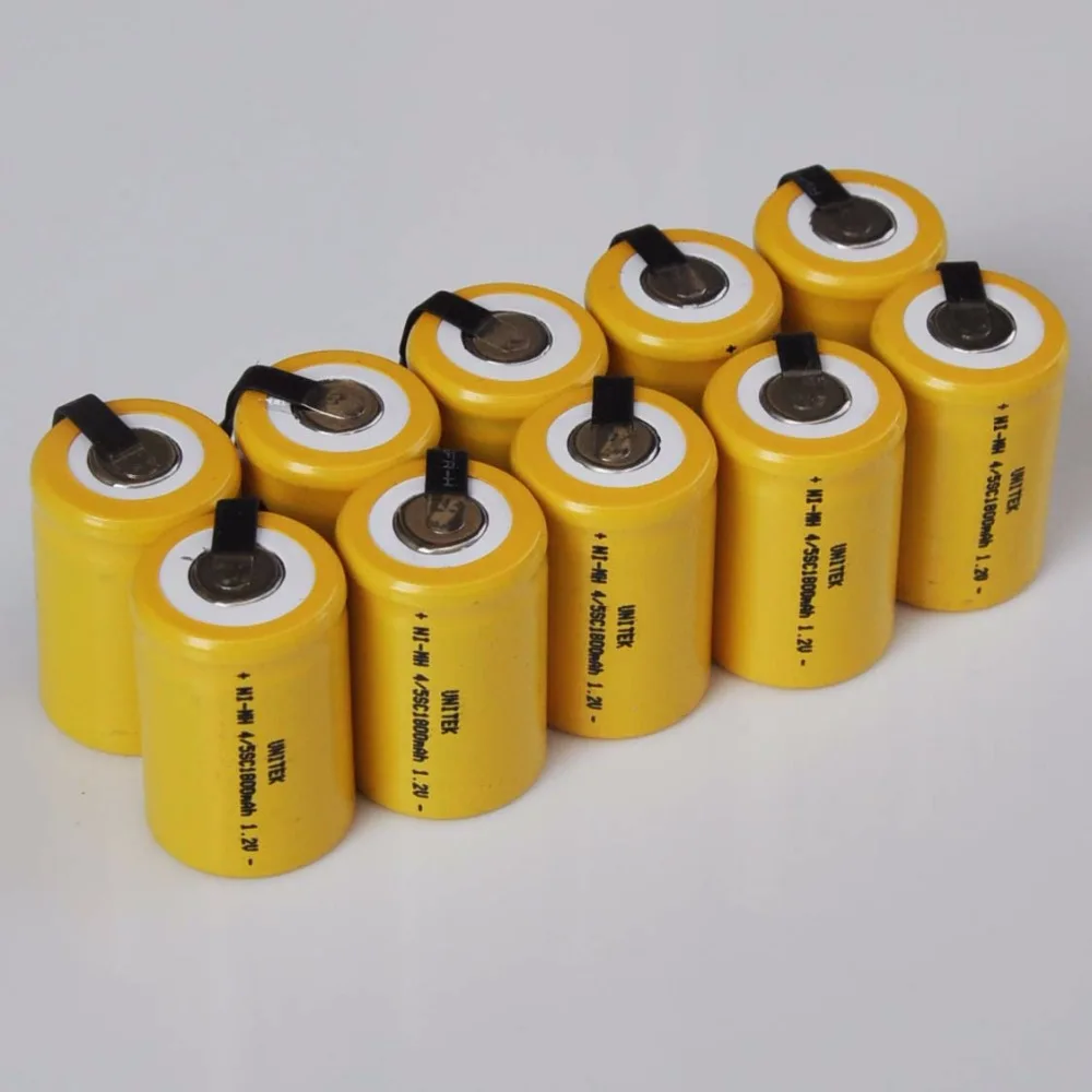 10-16 шт 1,2 V 4/5SC аккумуляторная батарея 1800mah 4/5 SC Sub C Ni-MH nimh ячейка с вкладками для сварки для электрической дрели шуруповерта