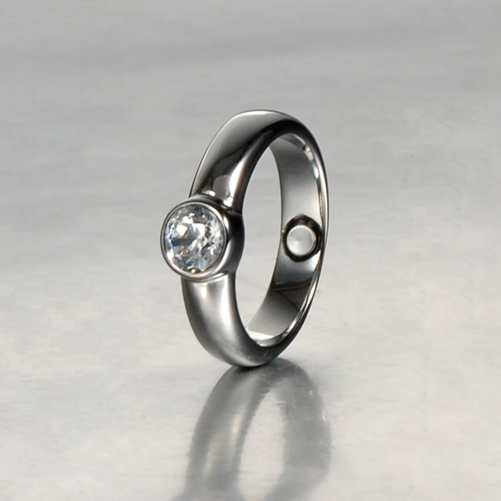Wollet Jewelry Health Energy Stainless Steel Ring AAA CZ Stone Rings For Women