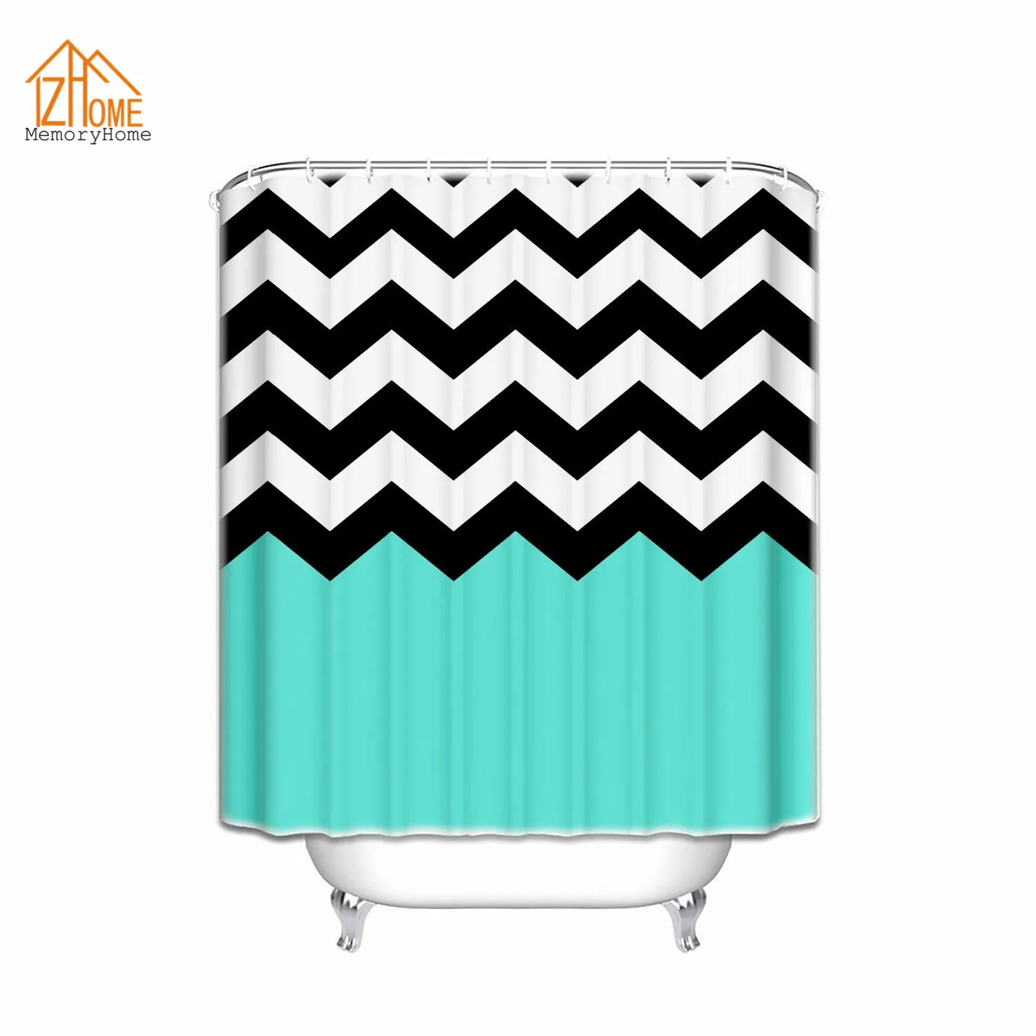 Memory Home Chevron Pattern Bath Curtains Turquoise Black White Striped