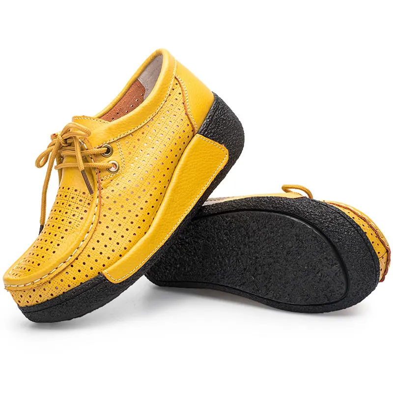 Цвет: желтый BeckyWalk/ весенняя женская обувь из натуральной кожи; женские кроссовки на платформе с вырезами; Летние мокасины на шнуровке; женская обувь; WSH2732 - Цвет: Цвет: желтый