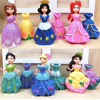

18 Pcs/Set Sofia Princess Toys My Cute Little Anna And Eelsa 6 Dolls + 12 Dress 9.5CM Model Action Figure Set For Children Gift